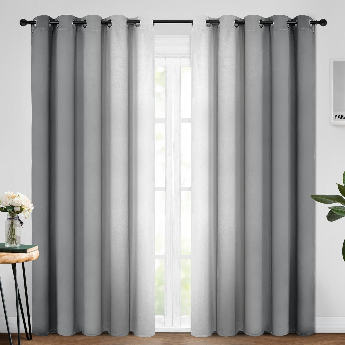 Yakamok Ombre Curtains Blue and Greyish White for Living Room,52Wx84L