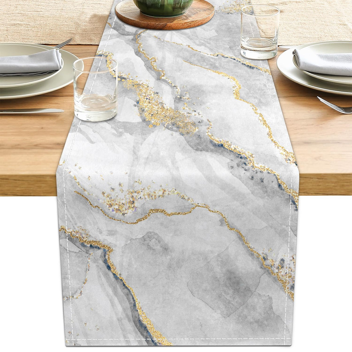 Linen Coastal Table Runner 13x71 Inch Blue Teal Summer Beach Nautical Table Runners Modern Kitchen Dining Table Decorations Rustic Coffee Table Dresser for Home Holiday Party Decor (Blue71)
