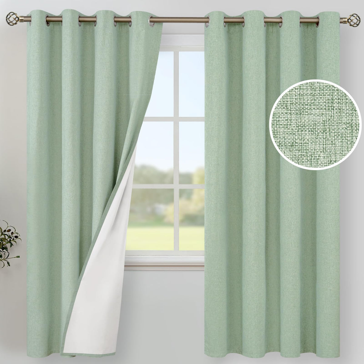 YoungsTex White Linen Blackout Curtains 63 Inch Length for Bedroom 2 Panels
