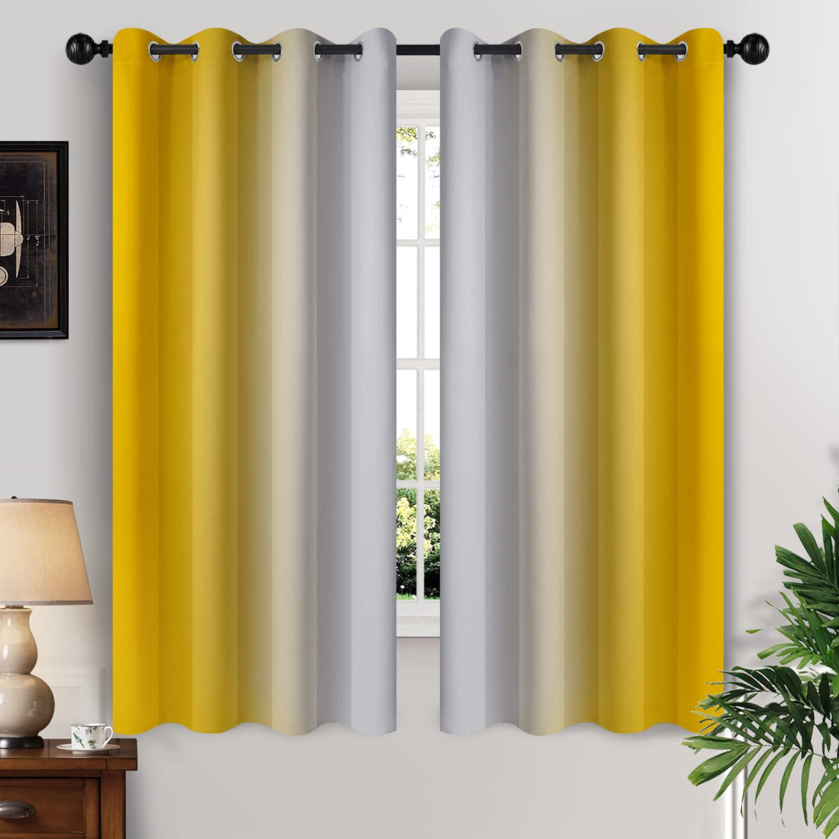 Yakamok Ombre Curtains Blue and Greyish White for Living Room,52Wx84L