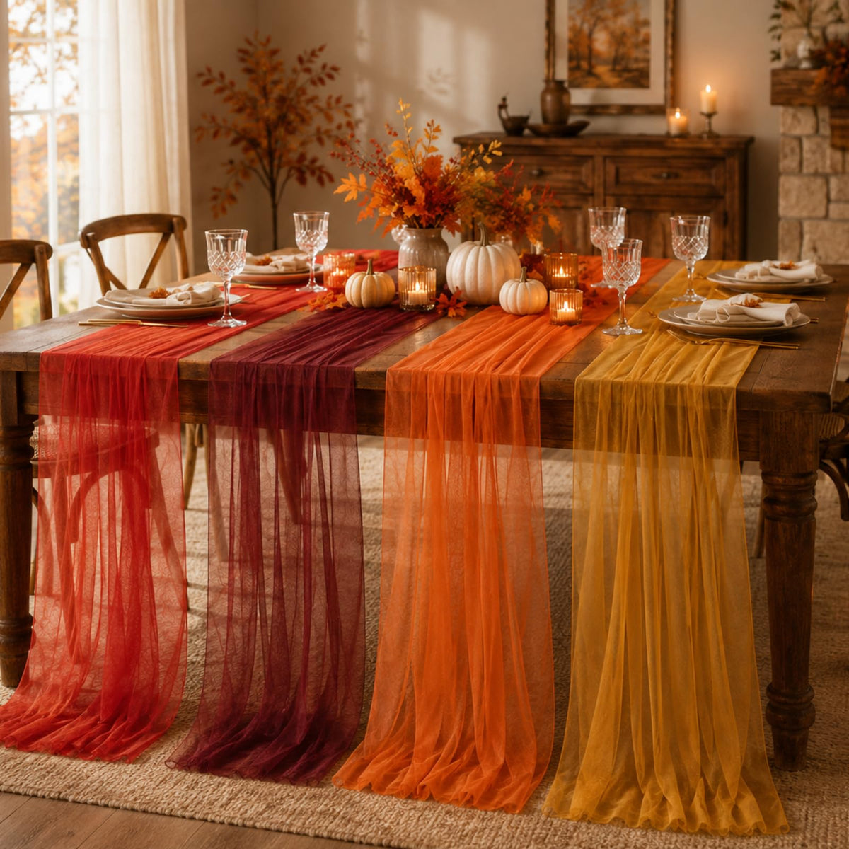 8 Pcs Fall Table Runners 29 x 71 Inch Thanksgiving Decor