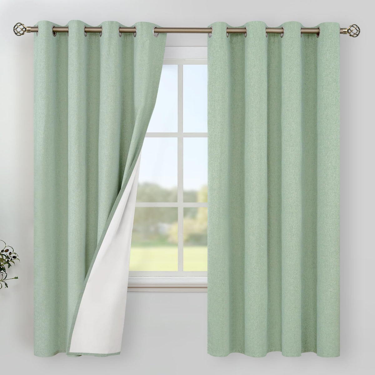 YoungsTex White Linen Blackout Curtains 63 Inch Length for Bedroom 2 Panels