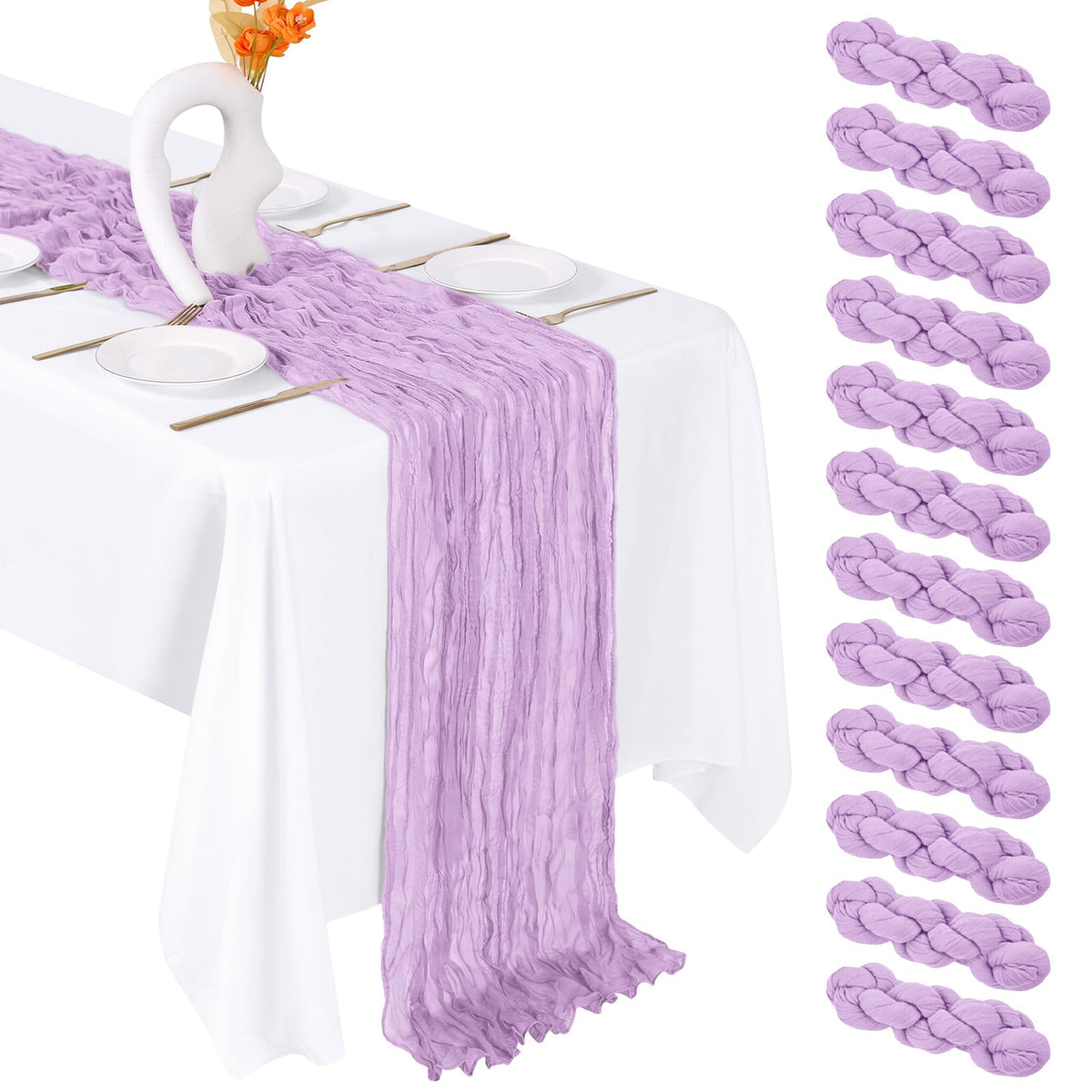 12 Pack Emerald Green Cheesecloth Table Runner 20 x 120 Inch Gauze Table Runner Fabric Semi Sheer Cheese Cloth Table Decor Bulk for Rustic Romantic Wedding Baby Shower Party Table Decoration