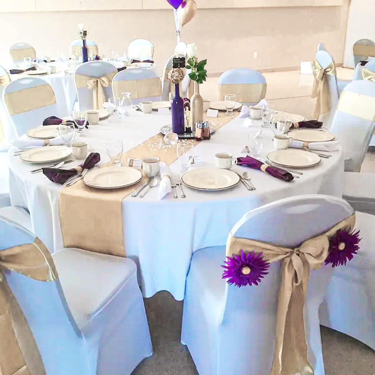 10-Pack Champagne 12 x 108 inches Long Premium Satin Table Runner