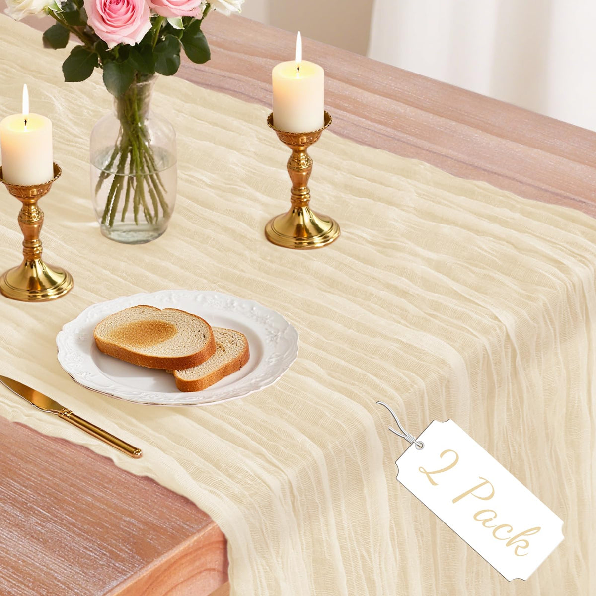 2 Pack Cheesecloth Table Runner, 120 Inch Pink Table Runner for Decor