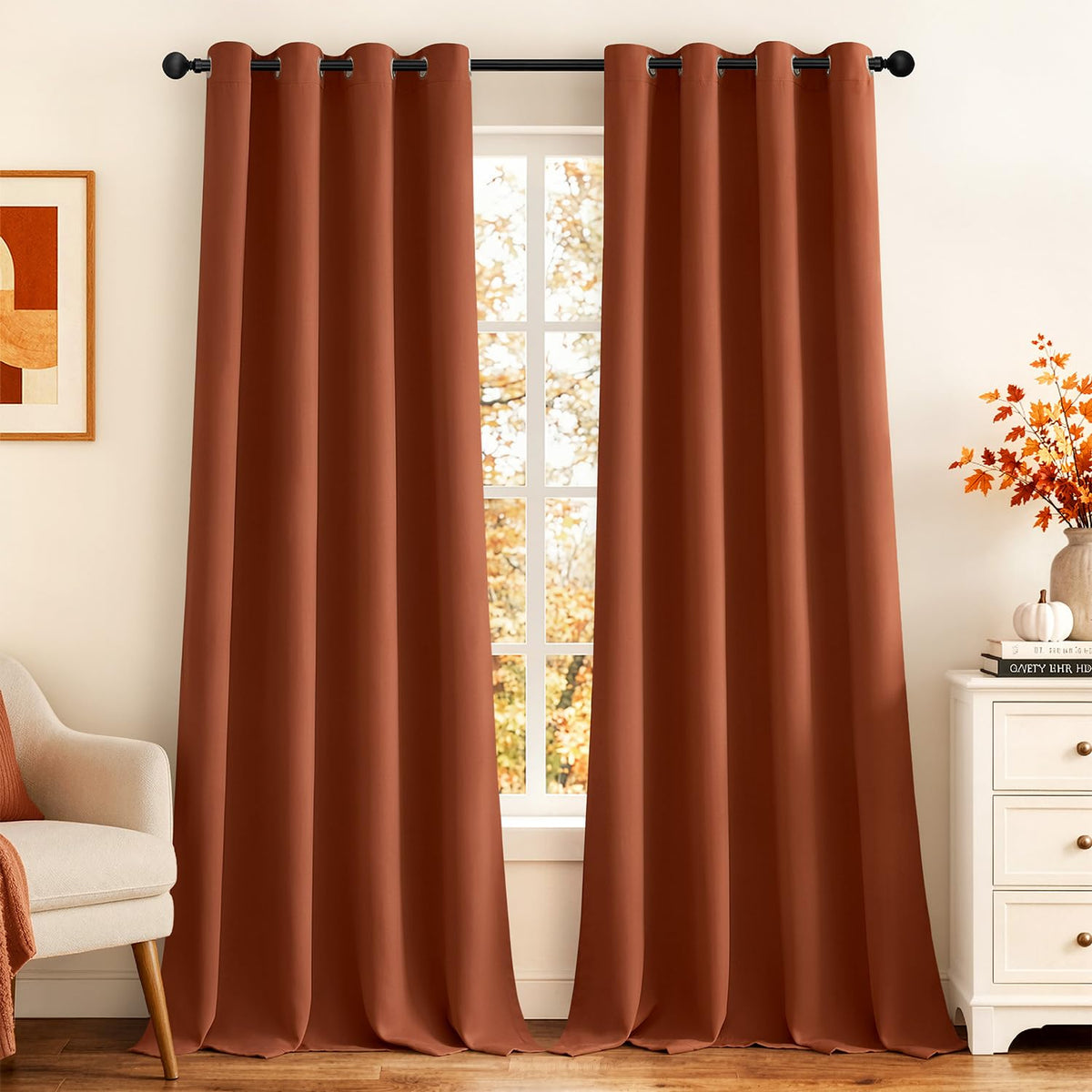 MIULEE Beige Blackout Bedroom Curtains 63 Inch Long Light Blocking