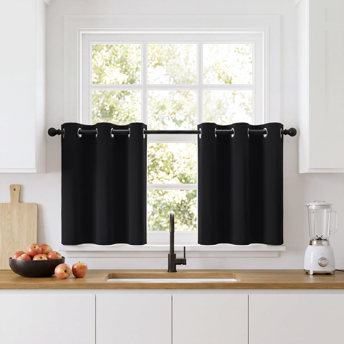 RYB HOME 100% Blackout Black Curtains for Bedroom Living Room 84 inch Long