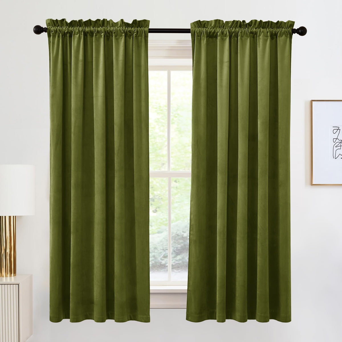 RYB HOME Green Velvet Blackout Curtains 84 inches for Bedroom Living Room