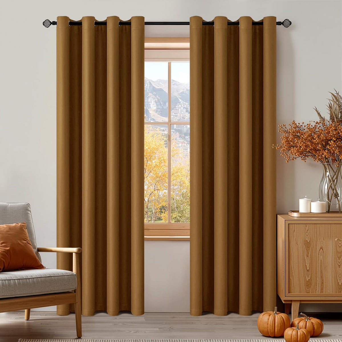 MIULEE Beige Blackout Bedroom Curtains 63 Inch Long Light Blocking