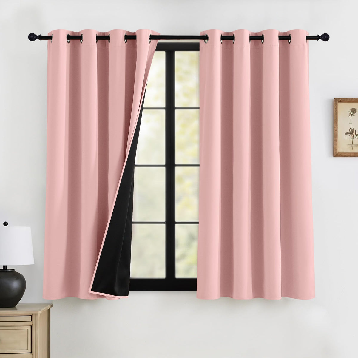 RYB HOME 100% Blackout Black Curtains for Bedroom Living Room 84 inch Long