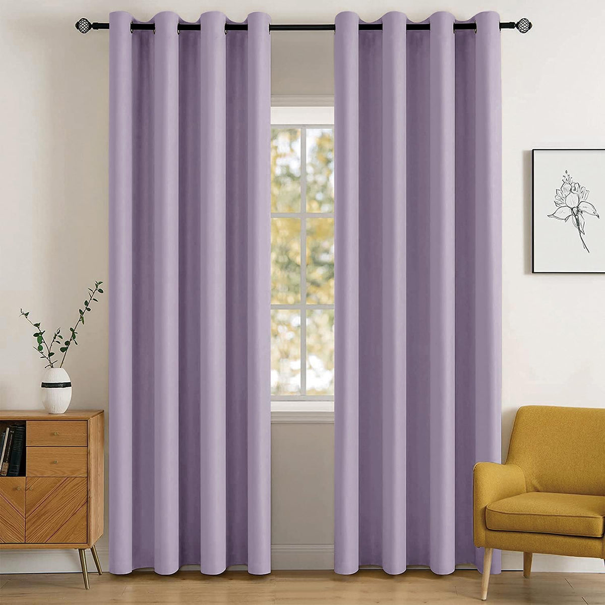 MIULEE Beige Blackout Bedroom Curtains 63 Inch Long Light Blocking