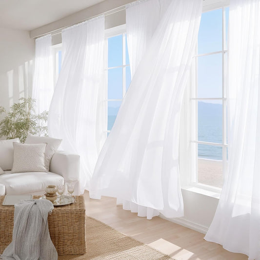 NICETOWN White Sheer 96 Inch Curtains for Living Room, W42xL96, 2 Panels