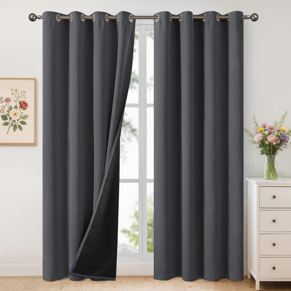 YoungsTex White Linen Blackout Curtains 63 Inch Length for Bedroom 2 Panels