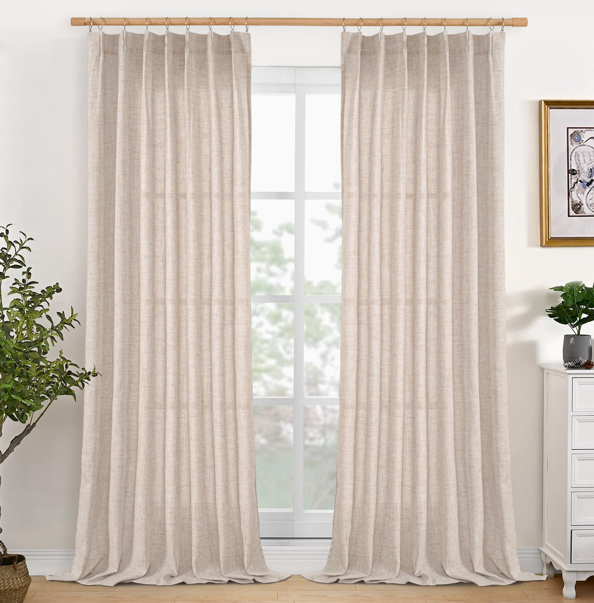 YoungsTex Linen Semi Sheer Curtains 72 Inch Length, Light Filtering Drapes