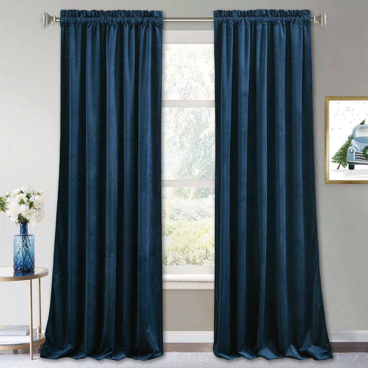 RYB HOME Green Velvet Blackout Curtains 84 inches for Bedroom Living Room