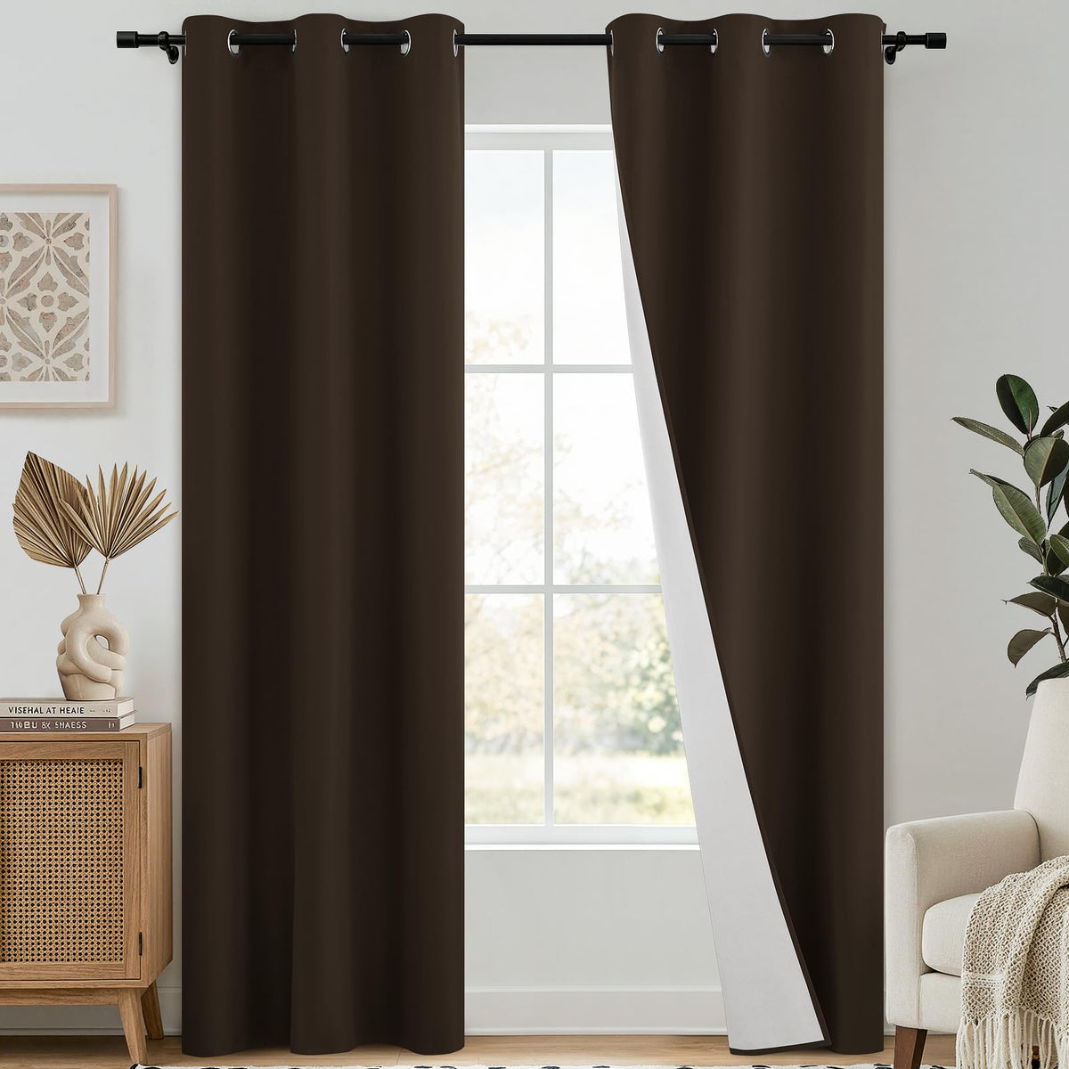 SimpleHome Chocolate Brown 100% Blackout Curtains for Bedroom 63 Inch Long