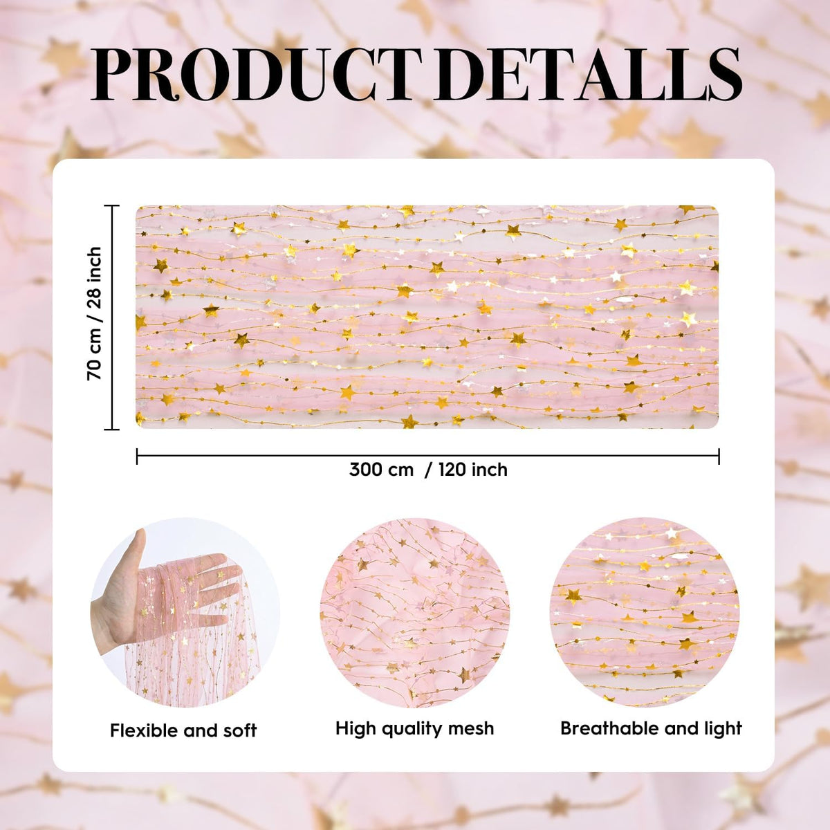 Artoid Mode Stars Pink Gauze Table Runner 10FT, Glitter Metallic Foil Sheer Dining Wedding Anniversary Holiday Birthday Table Decor for Home Party
