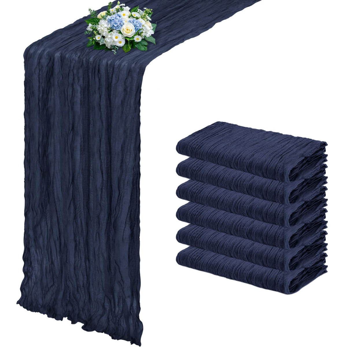 12 Pack Dusty Blue Cheesecloth Table Runner 17x108 Inch Semi Sheer Boho Gauze Cheese Cloth Fabric Table Runners, for Wedding Party Baby Shower Birthday Home Decor Garden Farmhouse