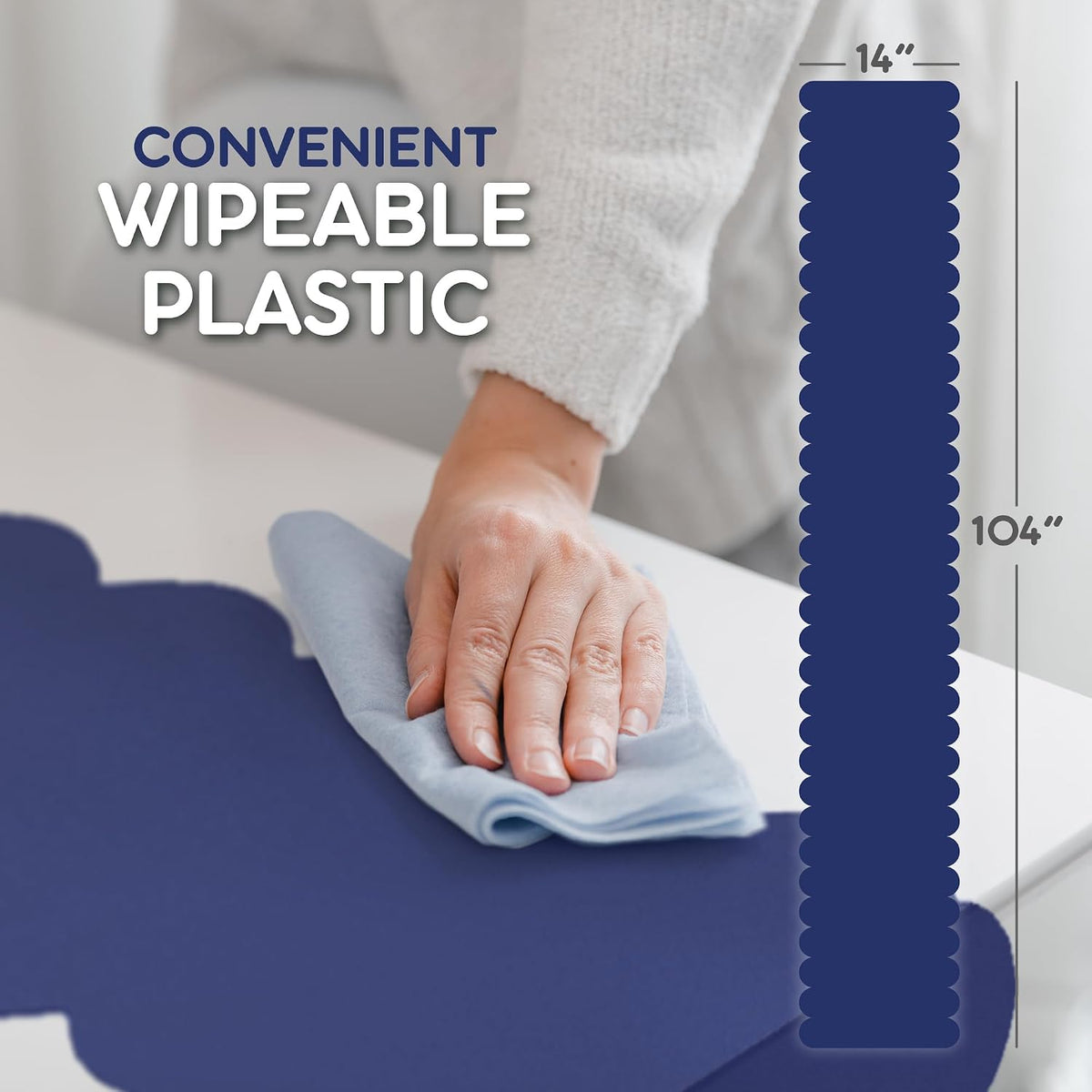 Navy Blue Scallop Table Runner, Disposable Plastic, 5 Pack, 14x108in