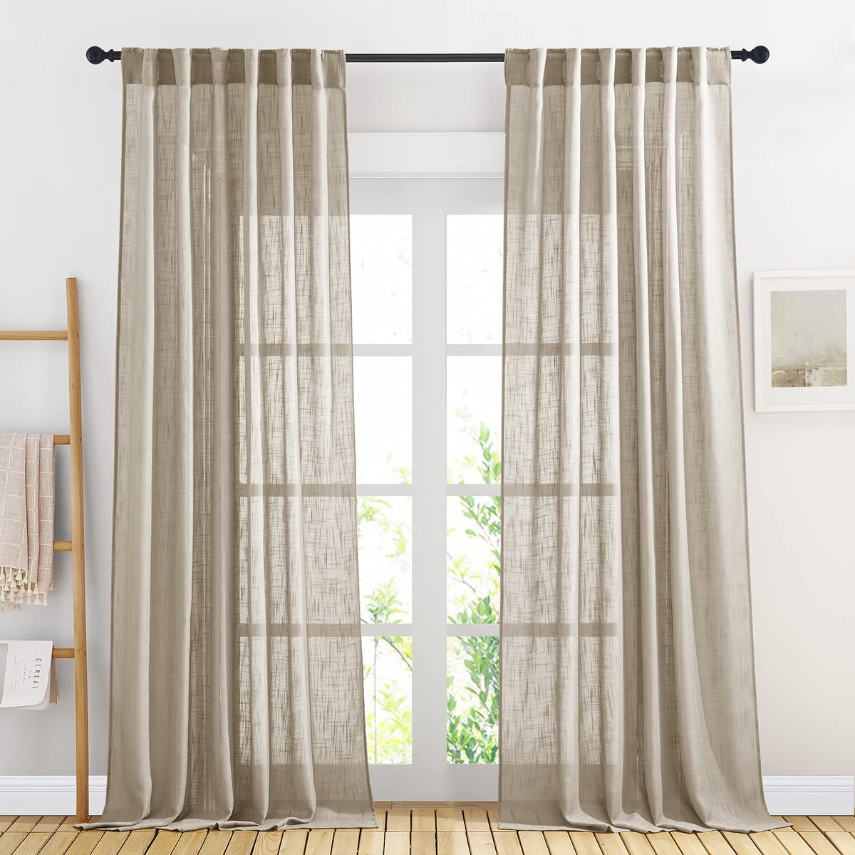 NICETOWN Natural Linen Curtains 70 Inches Length, 2 Panels, W37 x L70