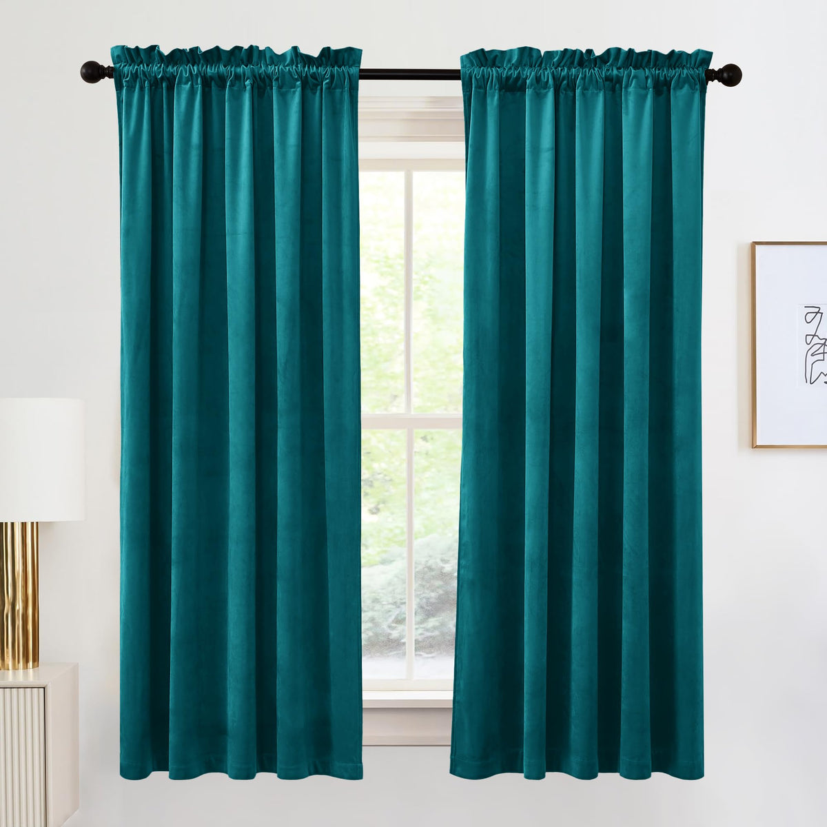 RYB HOME Green Velvet Blackout Curtains 84 inches for Bedroom Living Room