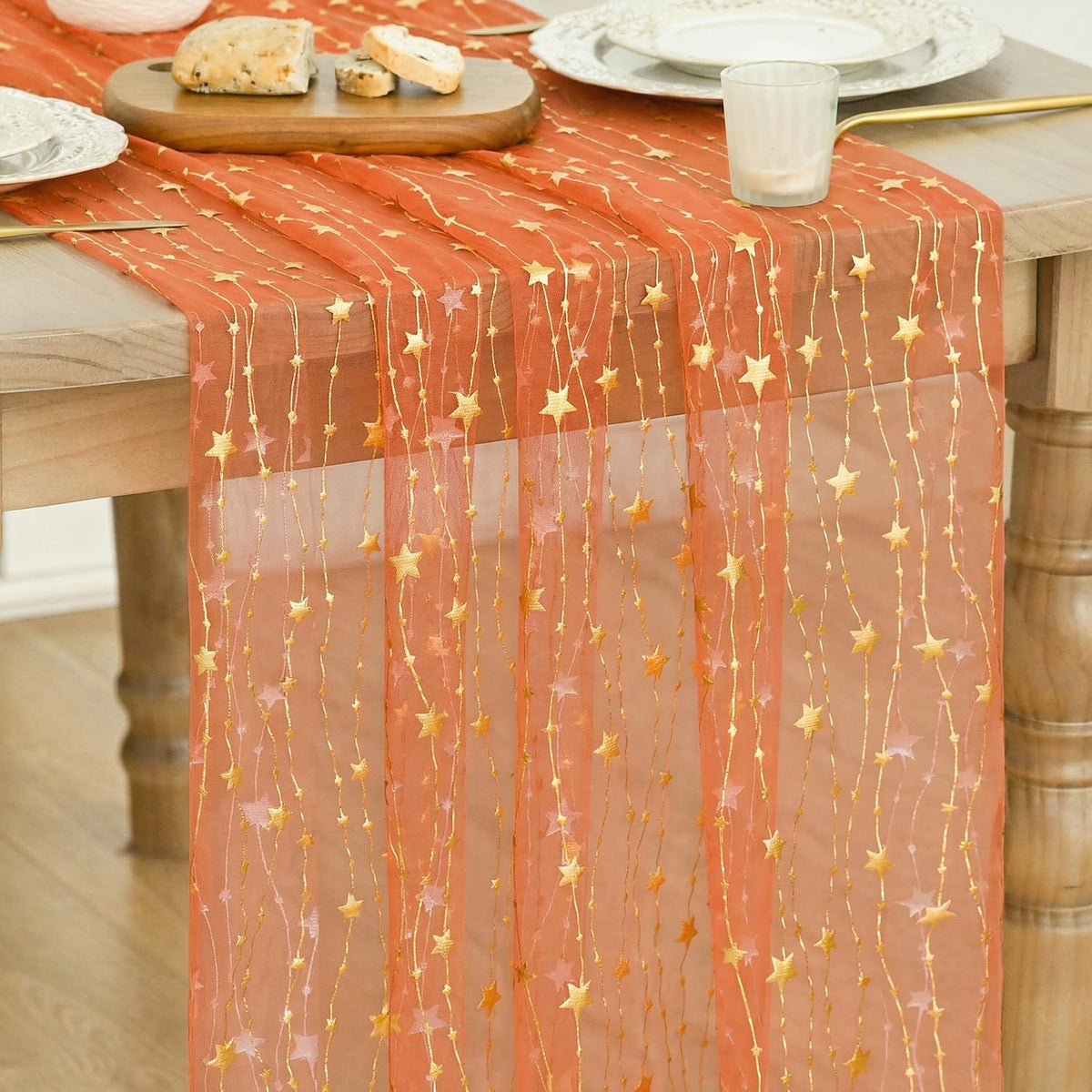 Artoid Mode Stars Pink Gauze Table Runner 10FT, Glitter Metallic Foil Sheer Dining Wedding Anniversary Holiday Birthday Table Decor for Home Party