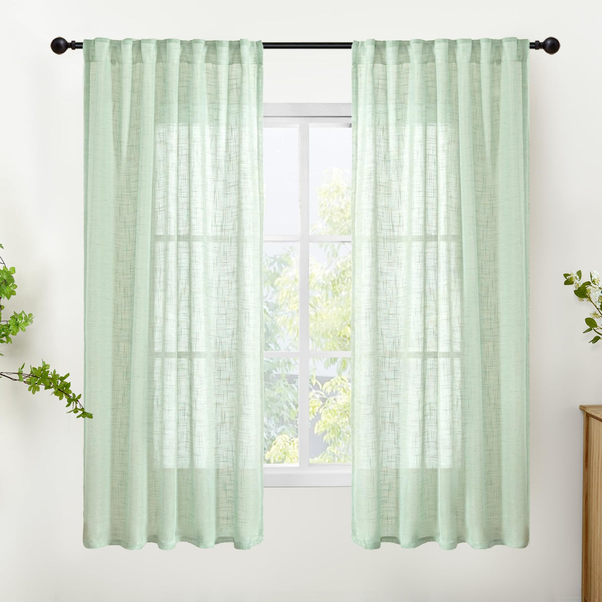 YoungsTex Linen Semi Sheer Curtains 72 Inch Length, Light Filtering Drapes