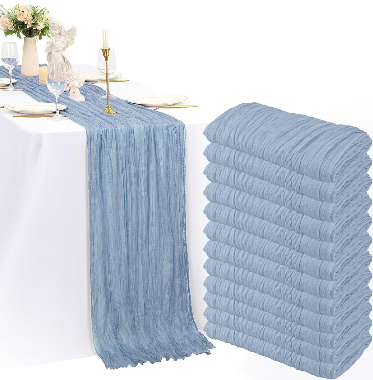 12 Pack Beige Cheesecloth Table Runner, 35x120 Inch Summer Gauze Cheese Cloth Table Runners 10 FT Beige Table Runner for Wedding Baby Shower Birthday Party Table Decors