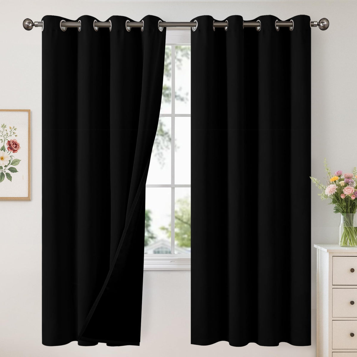 YoungsTex White Linen Blackout Curtains 63 Inch Length for Bedroom 2 Panels