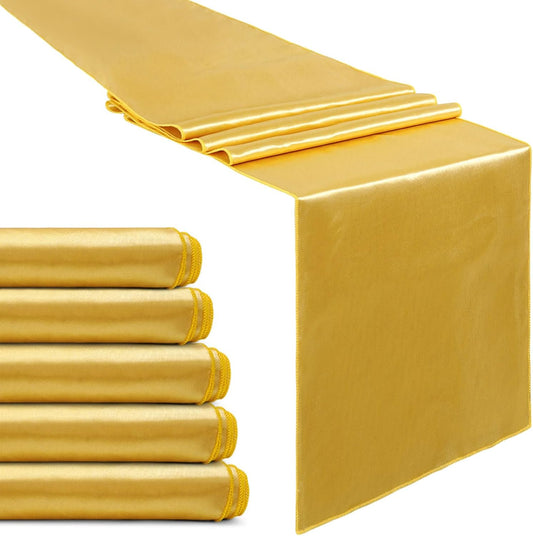 5 Pcs Satin Table Runners Gold 12x108 inch Bright Satin Silk Fabric