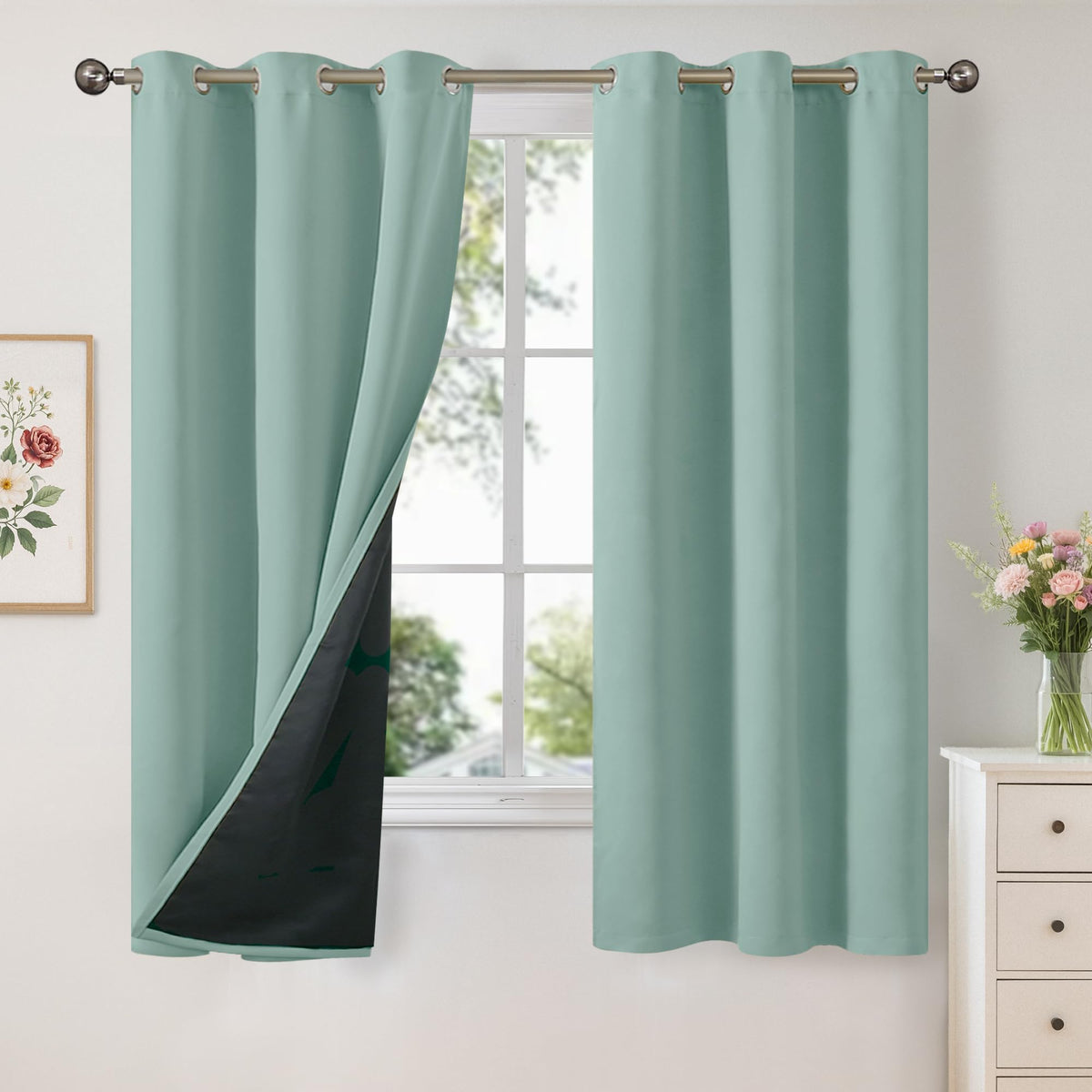 YoungsTex White Linen Blackout Curtains 63 Inch Length for Bedroom 2 Panels
