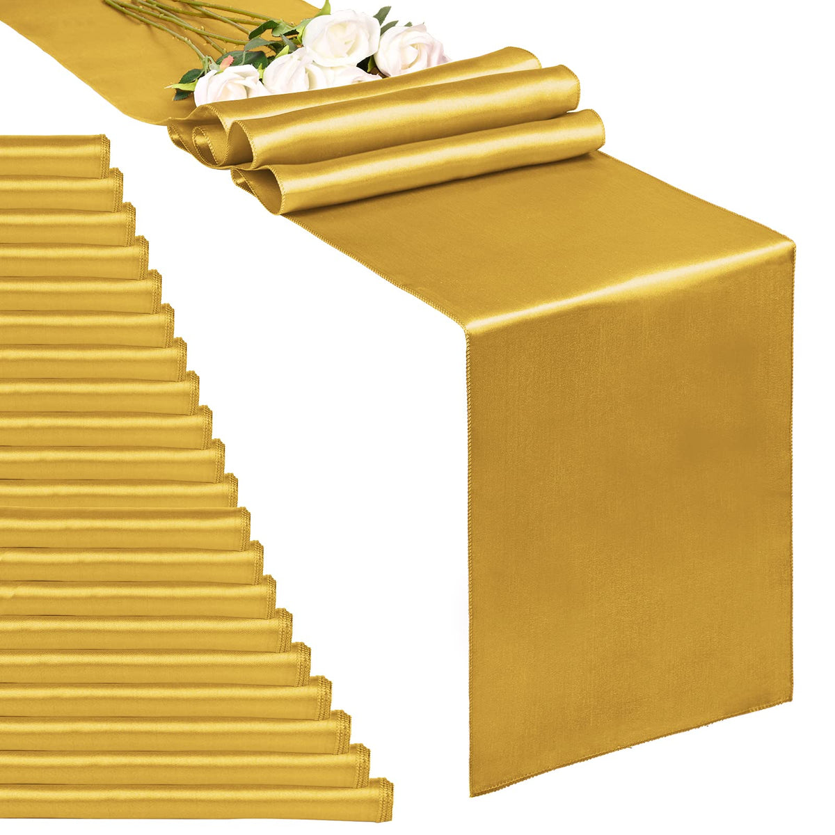10-Pack Champagne 12 x 108 inches Long Premium Satin Table Runner
