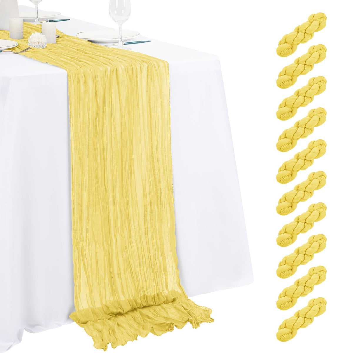 10 Pack Beige Cheesecloth Table Runner 17x108 Inch Semi Sheer Boho Gauze Cheese Cloth Table Runners, for Wedding Bridal Shower Birthday Party Home Decor Garden Farmhouse