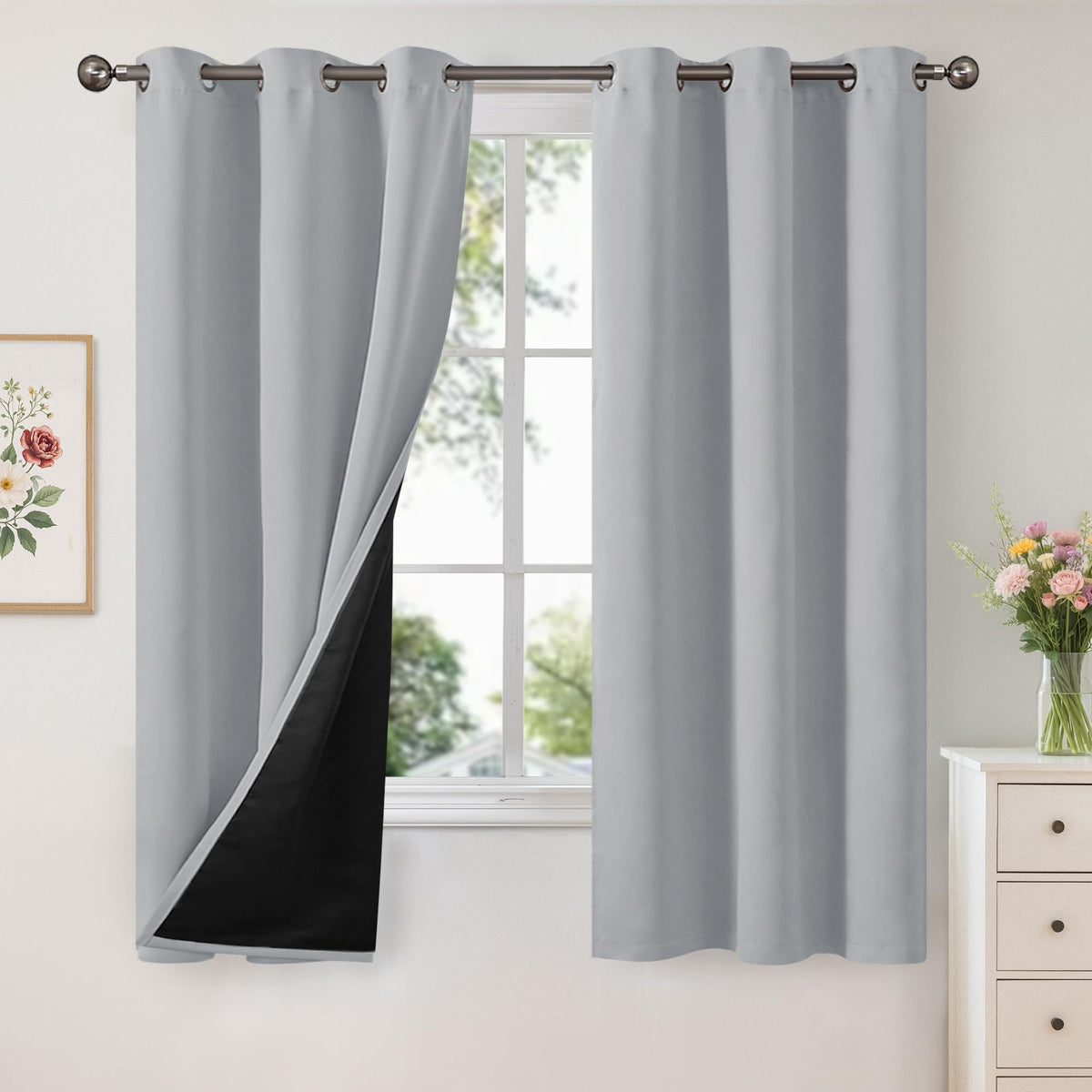 YoungsTex White Linen Blackout Curtains 63 Inch Length for Bedroom 2 Panels