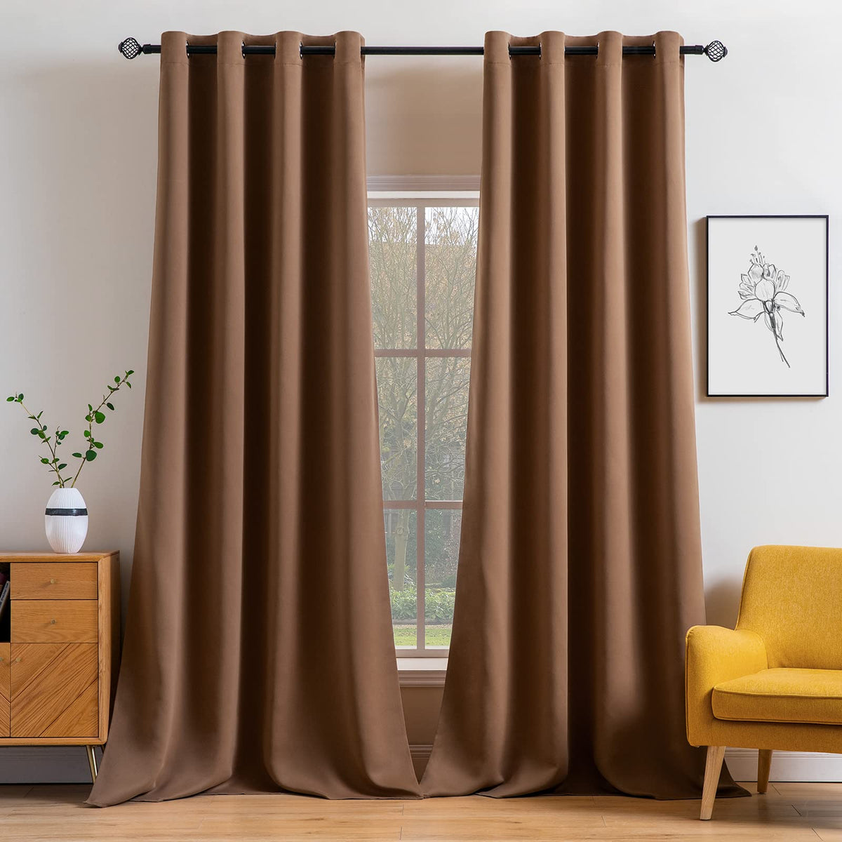 MIULEE Beige Blackout Bedroom Curtains 63 Inch Long Light Blocking