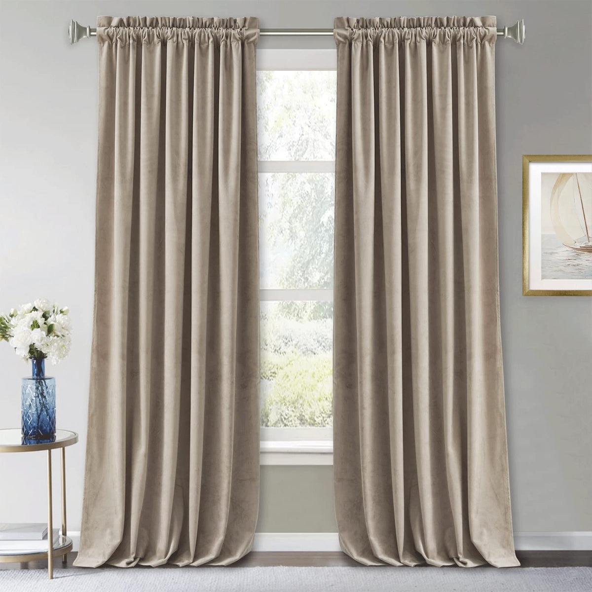 RYB HOME Green Velvet Blackout Curtains 84 inches for Bedroom Living Room