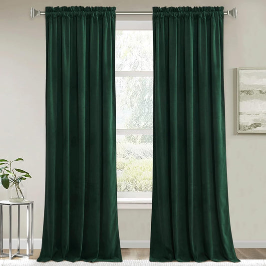RYB HOME Green Velvet Blackout Curtains 84 inches for Bedroom Living Room