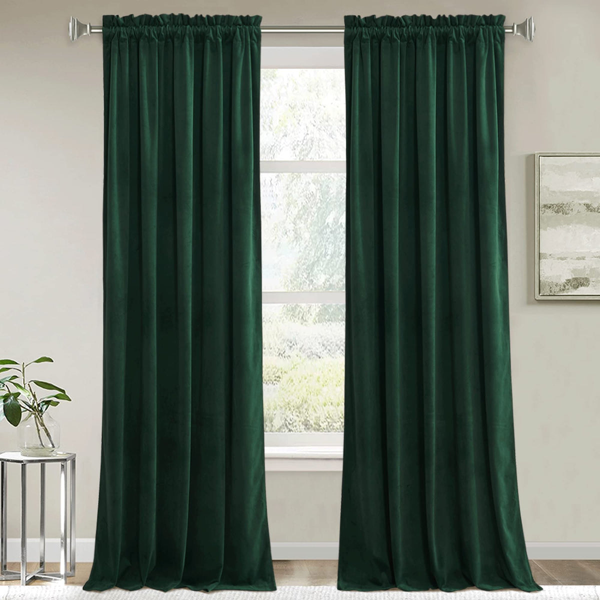 RYB HOME Green Velvet Blackout Curtains 84 inches for Bedroom Living Room