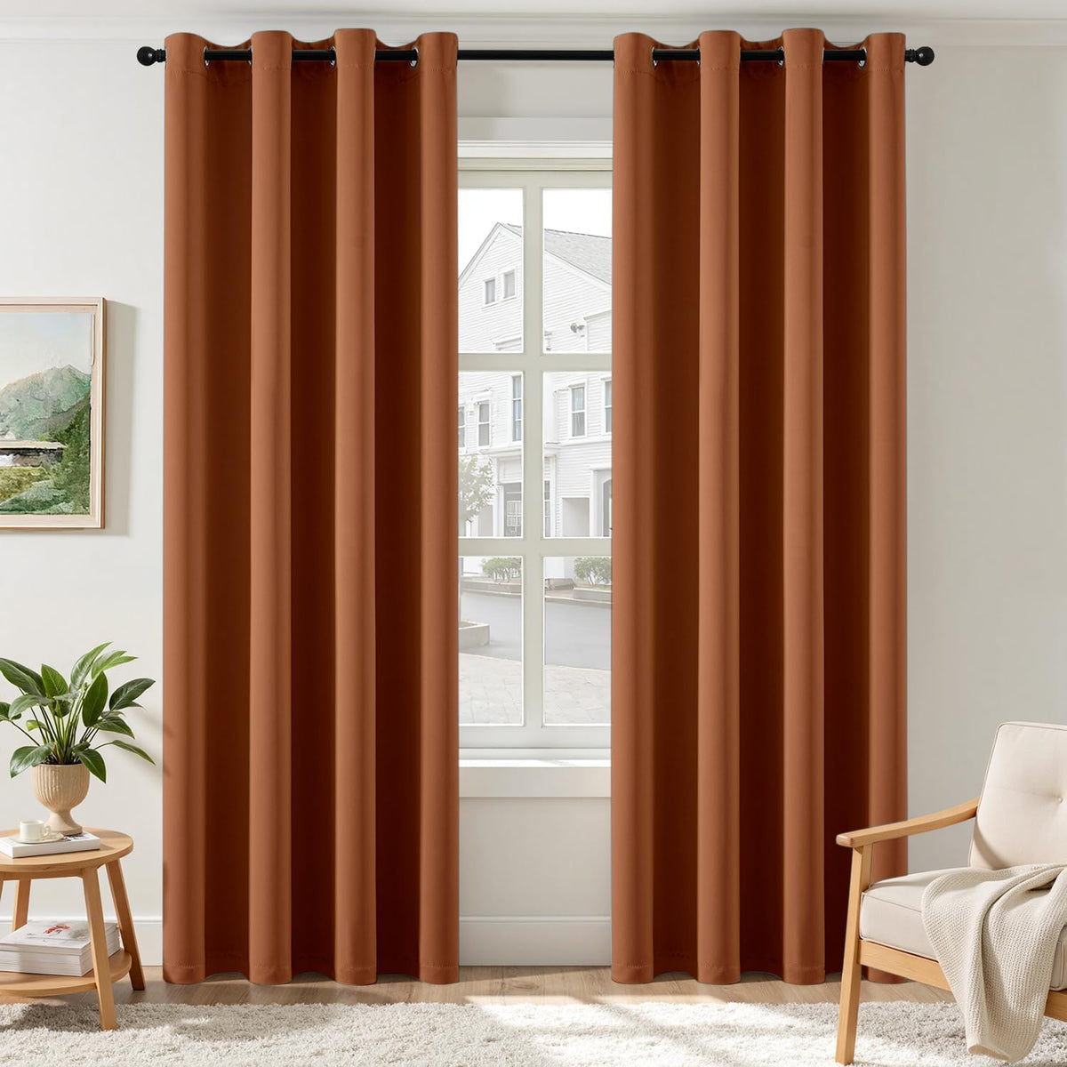 MIULEE Beige Blackout Bedroom Curtains 63 Inch Long Light Blocking
