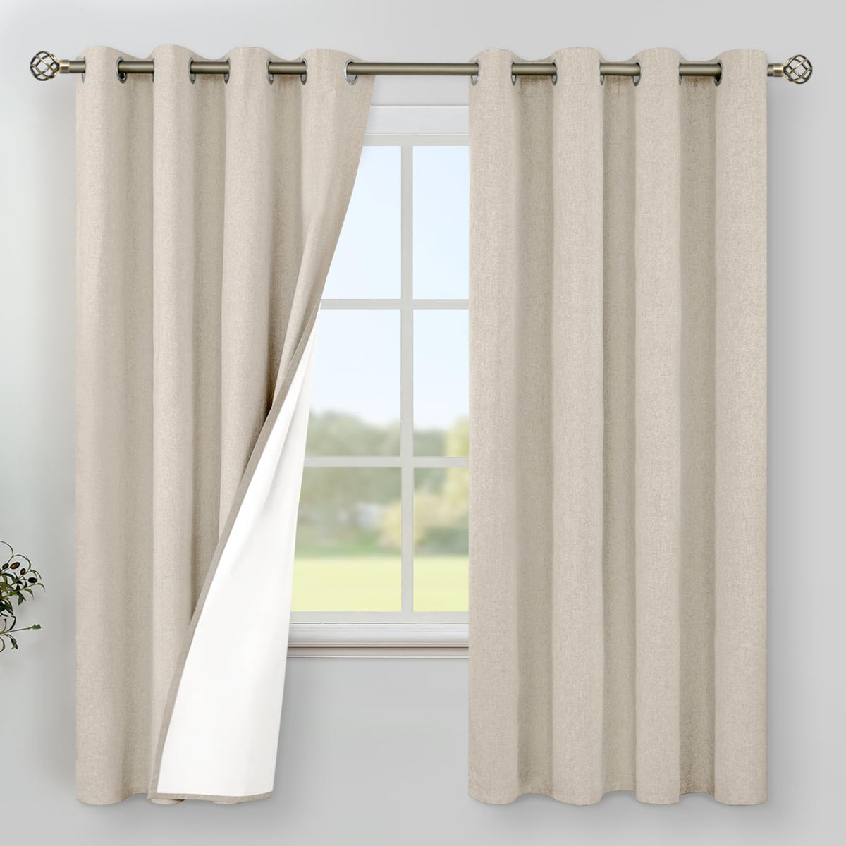 YoungsTex White Linen Blackout Curtains 63 Inch Length for Bedroom 2 Panels