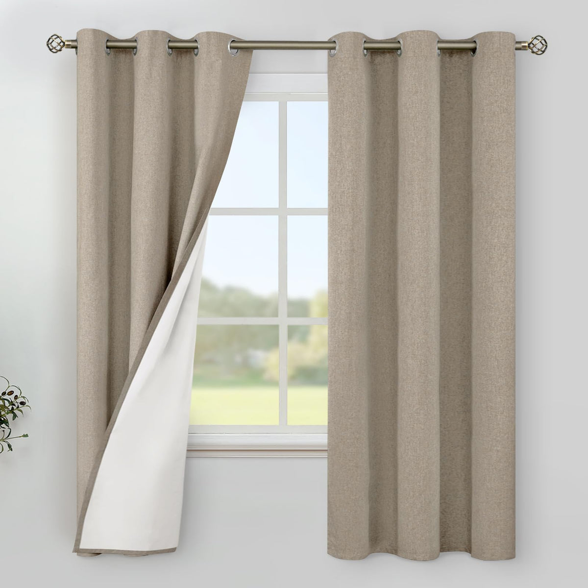 YoungsTex White Linen Blackout Curtains 63 Inch Length for Bedroom 2 Panels