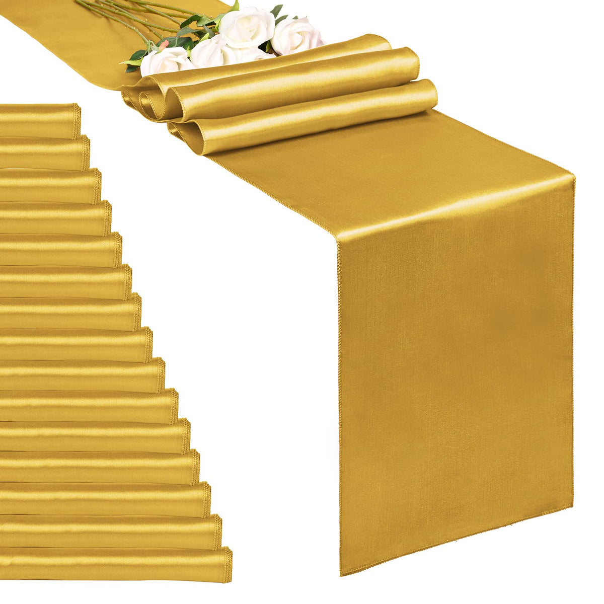 10-Pack Champagne 12 x 108 inches Long Premium Satin Table Runner