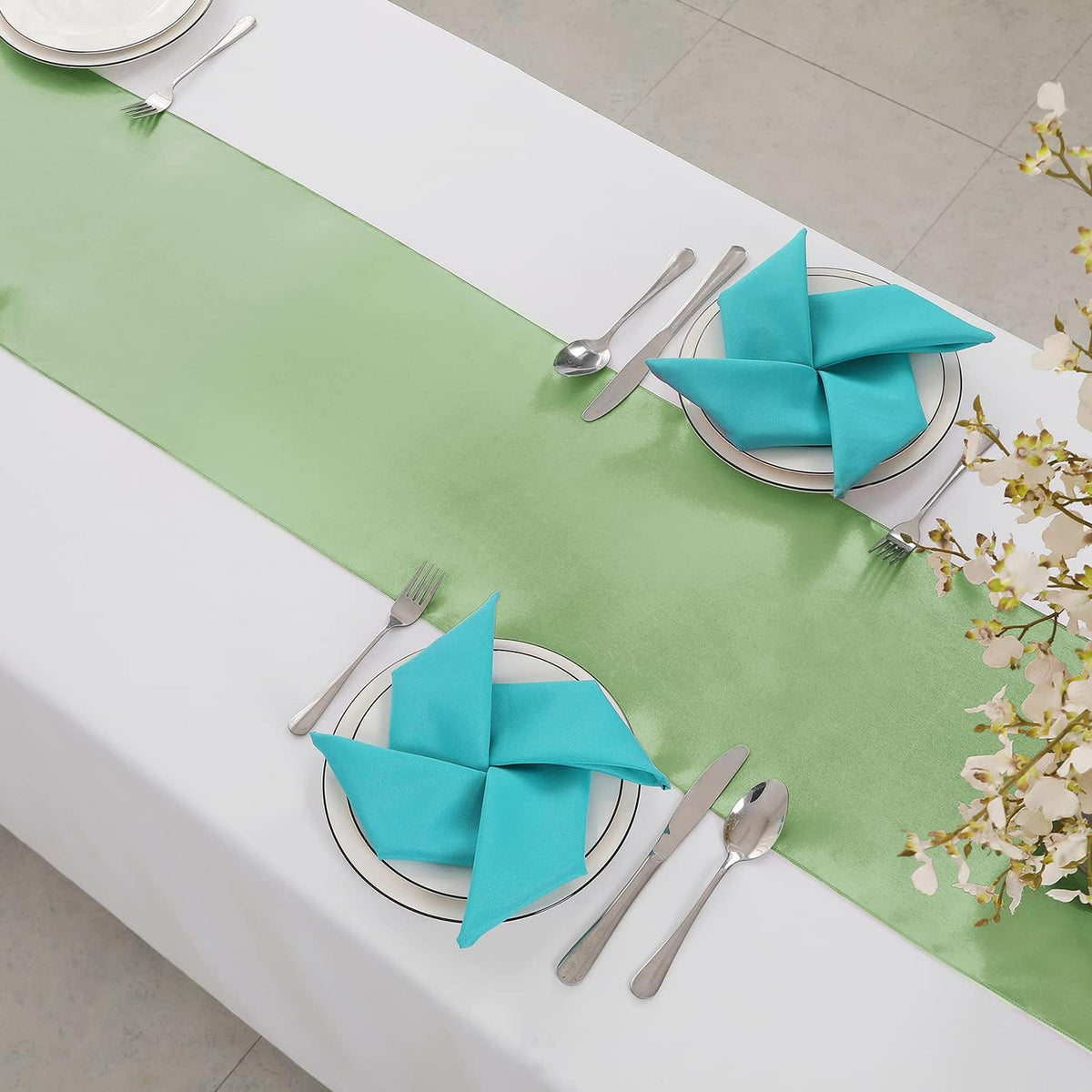 Horbaunal 24 Pack Sage Green Satin Table Runner 12 x 108 Inch