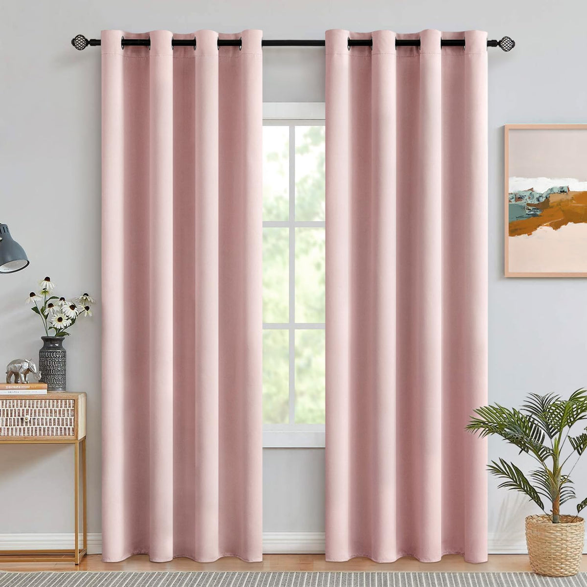 MIULEE Beige Blackout Bedroom Curtains 63 Inch Long Light Blocking