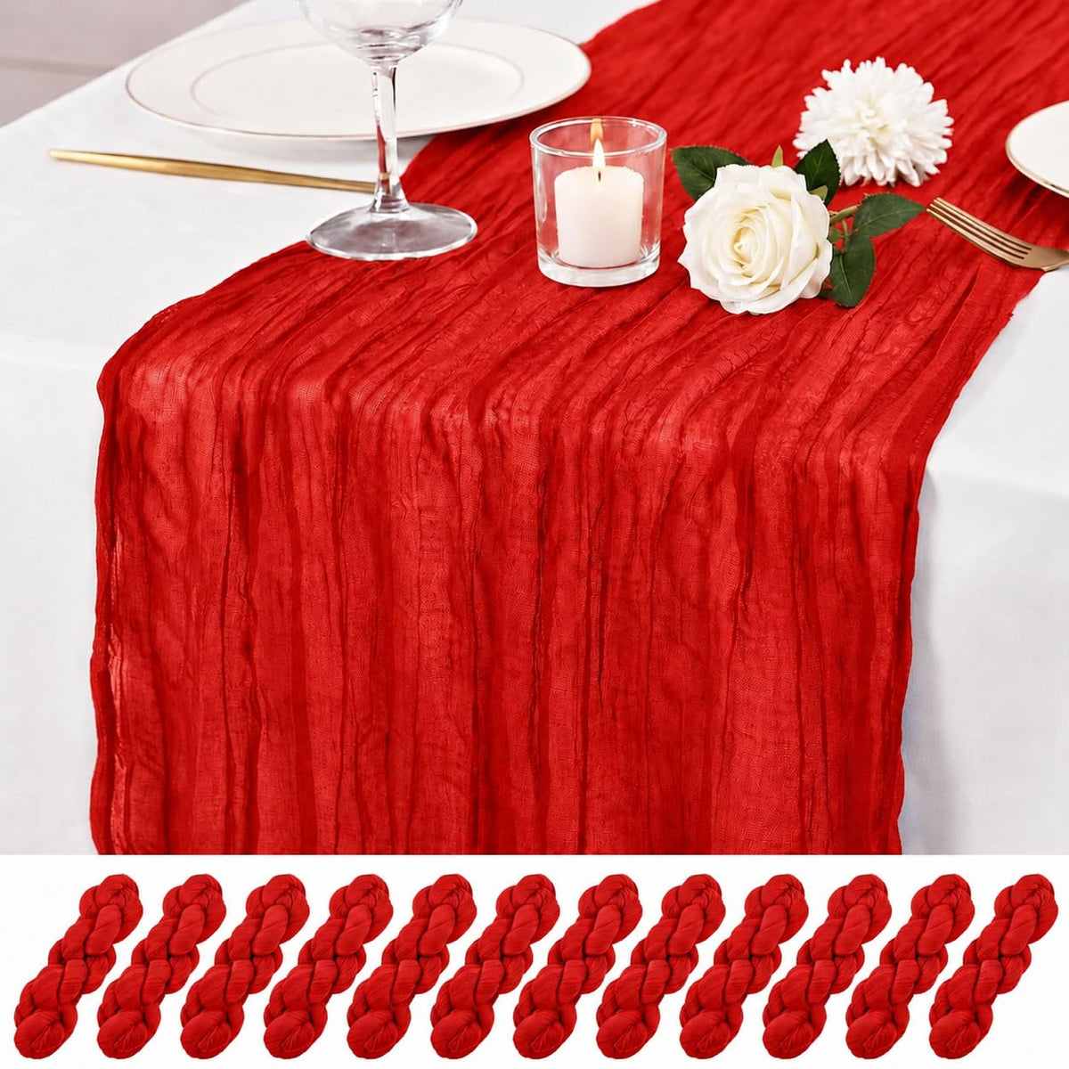 12 Pack Dusty Rose Cheesecloth Table Runner 17x108 Inch Boho Rustic Semi Sheer Gauze Cheese Cloth Table Runner for Wedding Bridal Shower Baby Shower Party Farmhouse Dining Table Decor