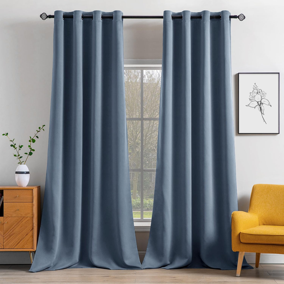MIULEE Beige Blackout Bedroom Curtains 63 Inch Long Light Blocking