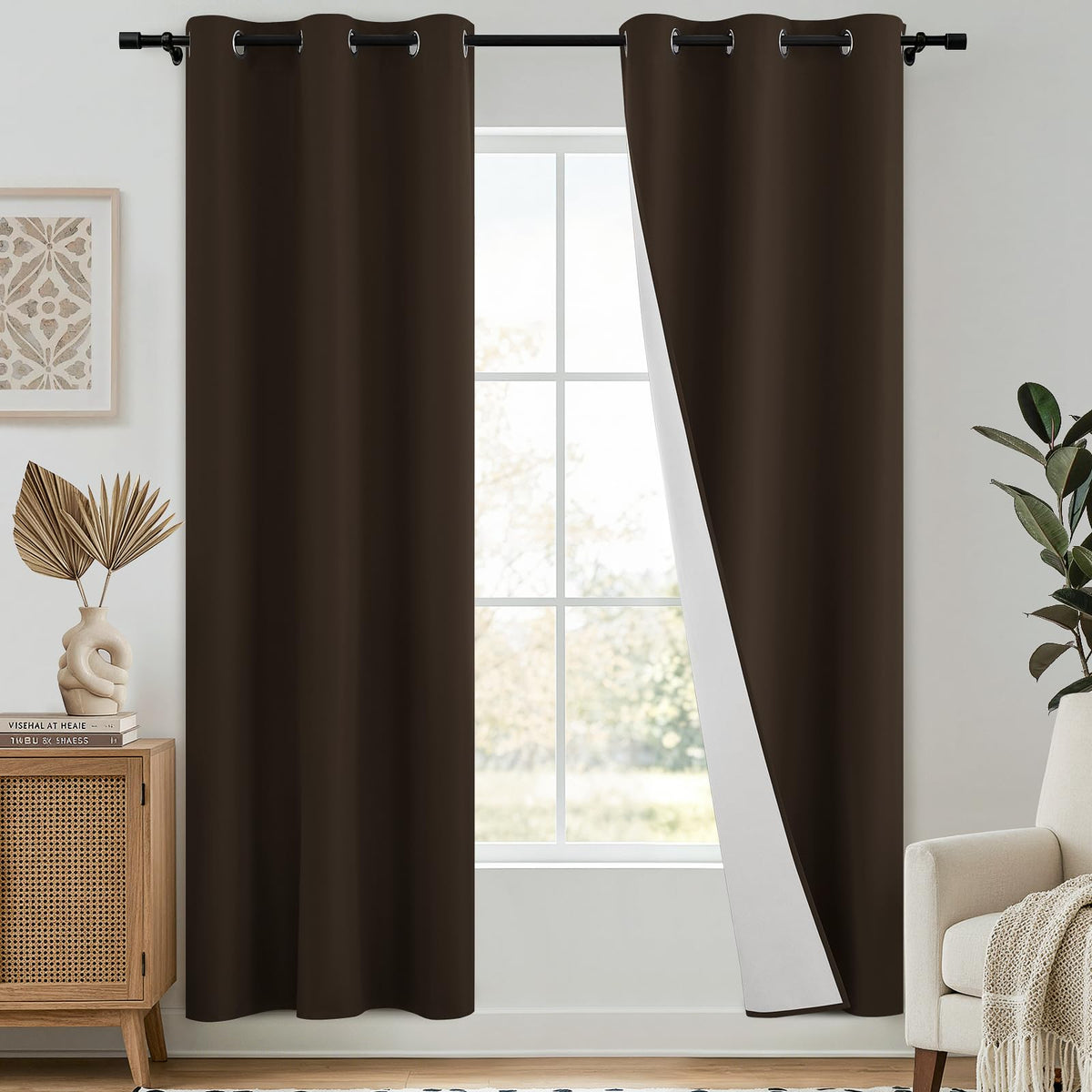 SimpleHome Chocolate Brown 100% Blackout Curtains for Bedroom 63 Inch Long