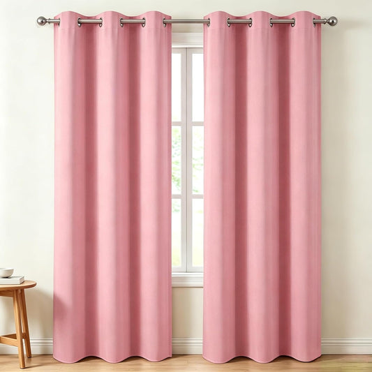 Diraysid Pink Blackout Curtains for Bedroom Thermal Insulated Grommet Room Darkening Curtains Drapes, 42 x 84, 2 Panels