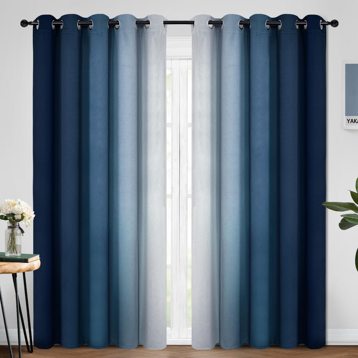 Yakamok Ombre Curtains Blue and Greyish White for Living Room,52Wx84L