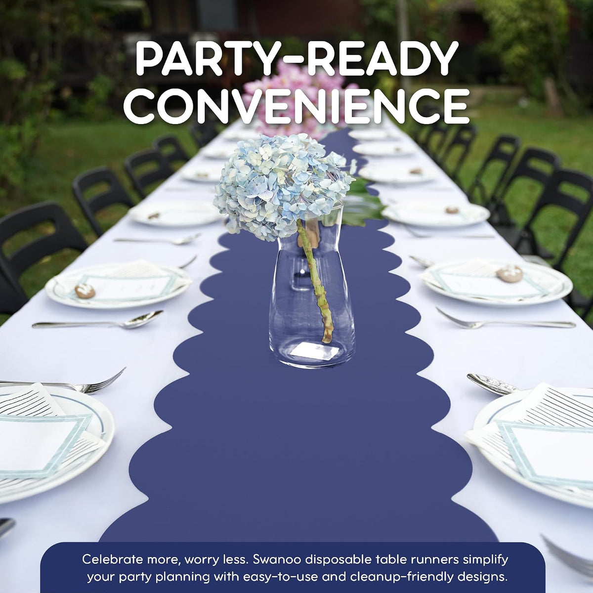 Navy Blue Scallop Table Runner, Disposable Plastic, 5 Pack, 14x108in